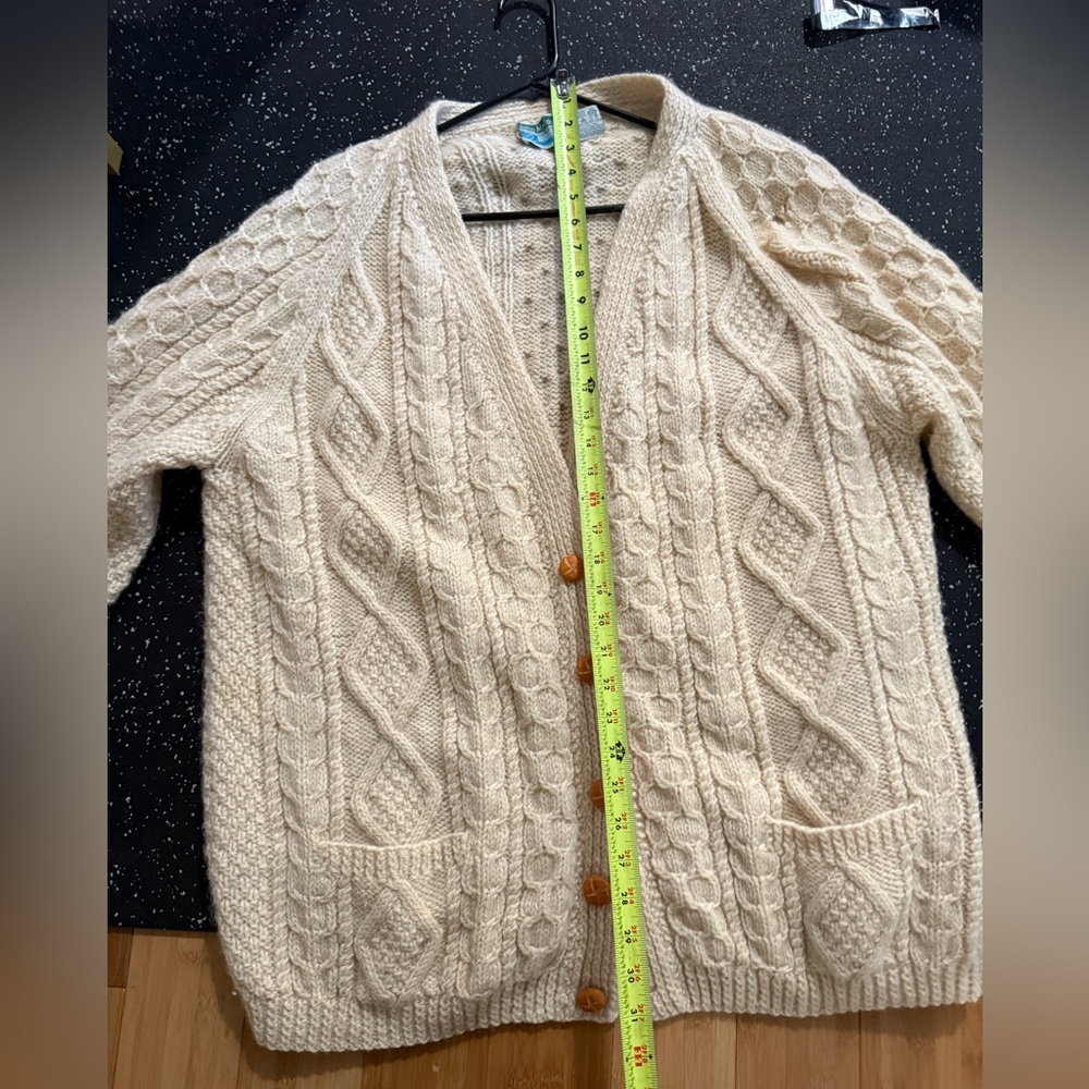 Vintage John Molloy Wool Chunky Cream Cable Knit Cardigan with Oversized Fit - Picture 11 of 12
